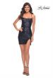 Picture of: Simple Sequin Dress with Slit and Lace Up Back in Navy, Detail Picture 5