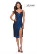 Picture of: Metallic Jersey Midi Dress with Unique Ruching and Slit in Navy, Style: 30937, Detail Picture 5