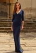 Picture of: V-Neck Ruched Gown with Three-Quarter Sleeves in Navy, Style: 33214, Main Picture