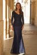 Picture of: Lace Long Sleeve V-Neck Evening Gown in Navy, Style: 33333, Main Picture