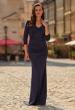 Picture of: Three-Quarter Sleeve Jersey Gown with Ruched Bodice in Navy, Style: 33540, Main Picture