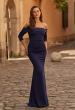 Picture of: Off-the-Shoulder Jersey Gown with Lace Trim in Navy, Style: 33541, Main Picture