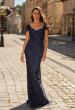 Picture of: Off-the-Shoulder Brocade Gown with Sweetheart Neckline in Navy, Style: 33571, Main Picture