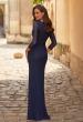 Picture of: Rhinestone Jersey Gown with Sheer Sleeves and V-Neckline in Navy, Style: 33156, Back Picture