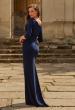 Picture of: V-Neck Ruched Gown with Three-Quarter Sleeves in Navy, Style: 33214, Back Picture