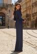 Picture of: Long Sleeve Rhinestone Gown with Pleated Waist in Navy, Style: 33310, Back Picture