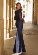 Picture of: Lace Long Sleeve V-Neck Evening Gown in Navy, Style: 33333, Back Picture