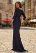 Picture of: Three-Quarter Sleeve Jersey Gown with Ruched Bodice in Navy, Style: 33540, Back Picture