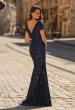 Picture of: Off-the-Shoulder Brocade Gown with Sweetheart Neckline in Navy, Style: 33571, Back Picture