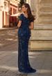 Picture of: Beaded Floral Gown with Sweetheart Neckline in Navy, Style: 33577, Back Picture