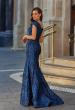 Picture of: Cap Sleeve Metallic Brocade Gown with V-Neckline in Navy, Style: 33578, Back Picture
