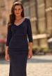 Picture of: Three-Quarter Sleeve Jersey Gown with Ruched Bodice in Navy, Style: 33540, Detail Picture 1