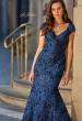 Picture of: Cap Sleeve Metallic Brocade Gown with V-Neckline in Navy, Style: 33578, Detail Picture 1