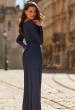 Picture of: Long Sleeve Rhinestone Gown with Pleated Waist in Navy, Style: 33310, Detail Picture 6