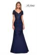 Picture of: Floor Length Satin Dress with Lace Rhinestoned Bodice in Navy, Style: 26979, Main Picture
