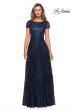 Picture of: Sequin Lace A-line Gown with Sheer Short Sleeves in Navy, Style: 27837, Main Picture