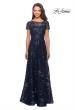Picture of: Short Sleeve Long Sequin Dress with Sheer Neckline in Navy, Style: 27839, Main Picture