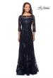 Picture of: Long Lace Dress with Sequins and Sheer 3/4 Sleeves in Navy, Style: 27885, Main Picture