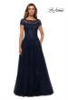 Picture of: Beaded Lace Rhinestone A-line Evening Gown in Navy, Style: 27920, Main Picture