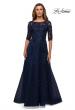 Picture of: Three Quarter Sleeve A-line Gown with Floral Embellishments in Navy, Style: 27922, Main Picture