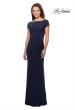 Picture of: Floor Length Jersey Evening Gown with Cap Sleeves in Navy, Style: 28026, Main Picture