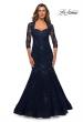 Picture of: Long Lace Mermaid Gown with Square Neckline in Navy, Style: 28033, Main Picture
