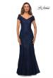 Picture of: Short Sleeve Lace Evening Dress with V Neckline in Navy, Style: 28099, Main Picture
