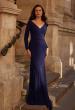 Picture of: Simple Jersey Evening Dress with Long Sleeves and Ruching in Navy, Style: 29184, Main Picture