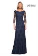 Picture of: Long Lace Gown with Illusion Sleeves in Navy, Style: 29219, Main Picture