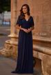 Picture of: Flattering Net Jersey Long Dress with Ruffle Sleeve in Navy, Style: 30009, Main Picture
