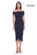 Picture of: Tea Length Fitted Jersey Ruched Off the Shoulder Dress in Navy, Style: 30109, Main Picture