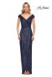 Picture of: Sequin Long Evening Dress with Ruching and V Neck in Blue, Style: 30326, Main Picture