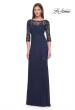 Picture of: Long Evening Gown with Lace Illusion Sleeves and Neckline in Navy, Style: 30385, Main Picture