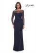 Picture of: Sleek Long Evening Dress with Ruching and Illusion Top in Navy, Style: 30808, Main Picture