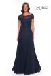 Picture of: Beaded A-Line Dress with Illusion Neckline and Sleeves in Navy, Style: 30852, Main Picture