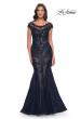 Picture of: Mermaid Lace Dress with Cap Sleeves and Illusion Neckline in Navy, Style: 30876, Main Picture