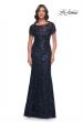 Picture of: Beaded Sequin Chic Evening Dress with Illusion Top and Short Sleeves in Navy, Style: 30877, Main Picture