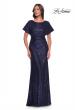 Picture of: Sequin Stretch Evening Dress with High Neckline and Dolman Sleeves in Navy, Style: 30885, Main Picture