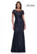 Picture of: Beaded Print Fitted Evening Dress with Illusion Neckline in Navy, Style: 31005, Main Picture