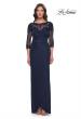 Picture of: Long Jersey Evening Dress with Lace Detail Neckline and Sleeves in Navy, Style: 31093, Main Picture