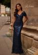 Picture of: Empire Waist Evening Dress with Print Sequin Design in Navy, Style: 31787, Main Picture