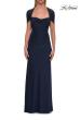 Picture of: Long Net Jersey Ruched Evening Dress with Short Sleeves in Navy, Style: 33124, Main Picture