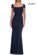 Picture of: Simple Ruched Cap Sleeve Net Jersey Gown in Navy, Style: 33506, Main Picture