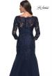Picture of: Mermaid Tulle and Lace Dress with Scallop Detailed Neckline in Navy, Style: 30823, Detail Picture 10