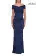 Picture of: Off-the-Shoulder Ruched Satin Evening Gown in Navy, Style: 33620, Detail Picture 11