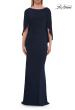 Picture of: Draped Cape Sleeve Jersey Gown with Ruched Bodice in Navy, Style: 33148, Detail Picture 12