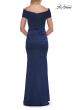 Picture of: Off-the-Shoulder Ruched Satin Evening Gown in Navy, Style: 33620, Detail Picture 12