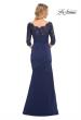 Picture of: Gathered Mermaid Satin Gown with Lace Top in Navy, Style: 24926, Back Picture