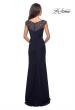 Picture of: Long Jersey Gown with Embellished Neckline in Navy, Style: 25399, Back Picture