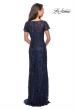 Picture of: Long Lace Dress with Rhinestones and Short Sleeves in Navy, Style: 26405, Back Picture